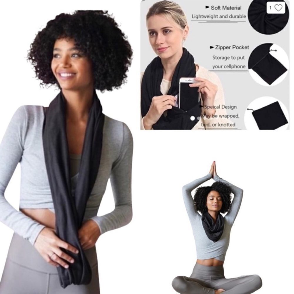 NWT Beyond Yoga Black Pocket Infinity Scarf